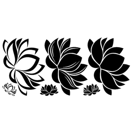 RoomMates Black Line Art Lotus Peel & Stick Giant Wall Decal Set